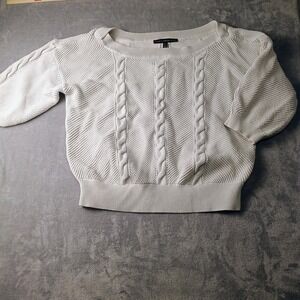 White House Black Market Sweater Womens XL White Cable Short Sleeve Boatneck